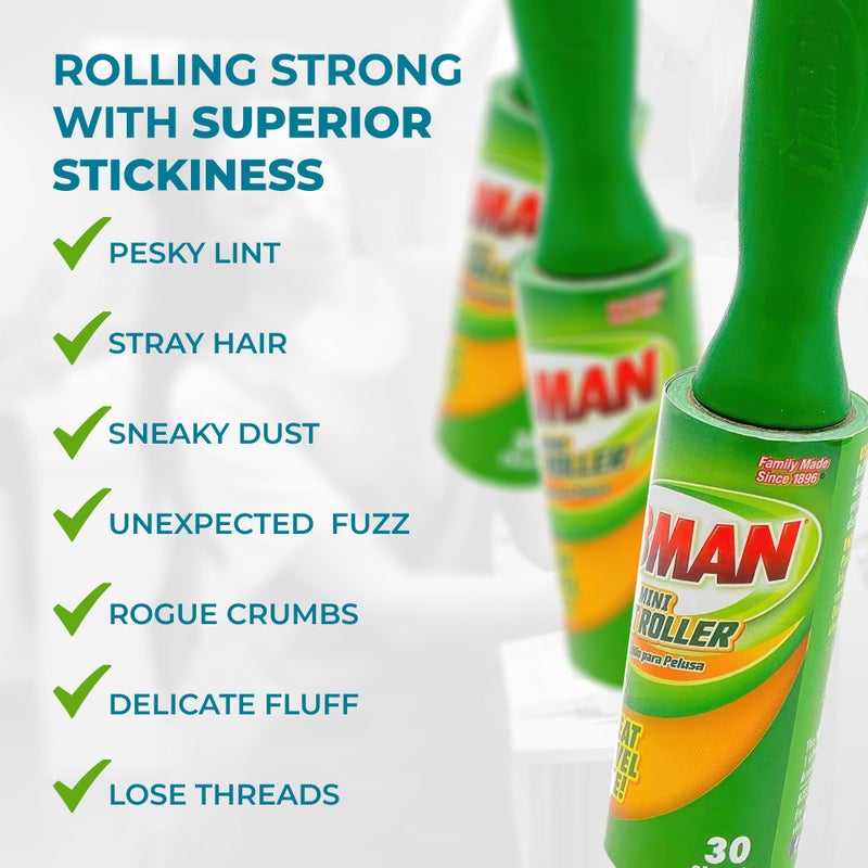 Libman Commercial Libman Mini Lint Roller Set with Reusable Lint Remover Brush -Travel Sticky Lint Removing Tool for Pet Hair, Dust, Small Crumbs - 6.5" Portable Lint Brushes with Hanger Hole - 6 Pack (180 Sheets) - Image 2